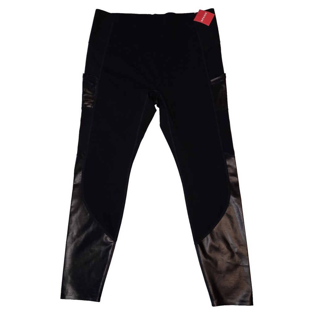 Spanx Every Wear Gloss Pocket Leggings Very Black Women's Size XL New With Tag